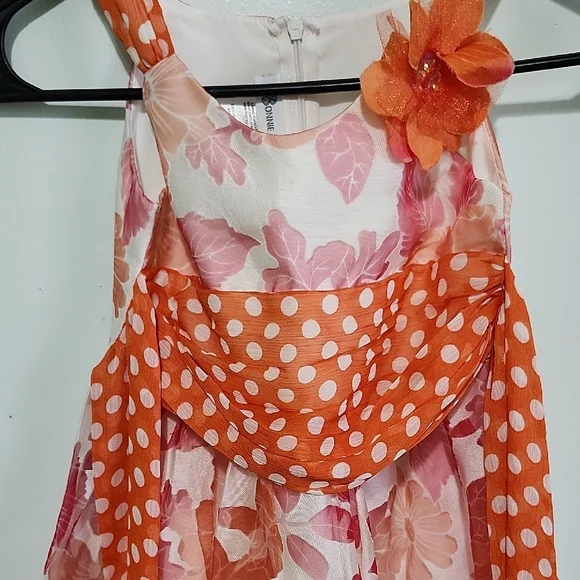 Bonnie Jean Orange Floral Dress with Polka Dots - Picture 4 of 6